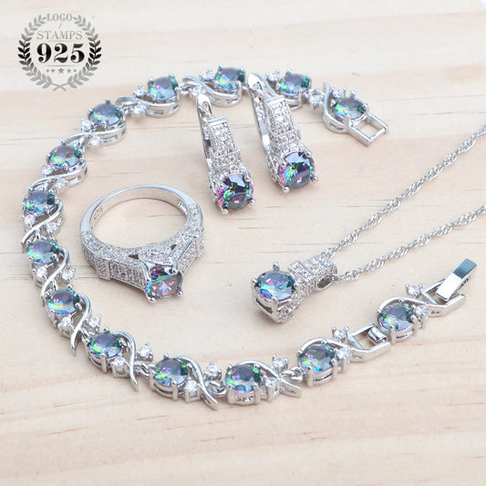 Purple Sparkle Sterling Silver Jewelry Set